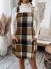 Women's Casual Plaid Overall Dress with Pockets