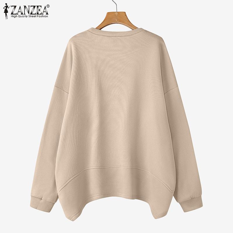 ZANZEA Women Casual O-neck Long Sleeve Asymmetry Hem Pullover Sweatshirts