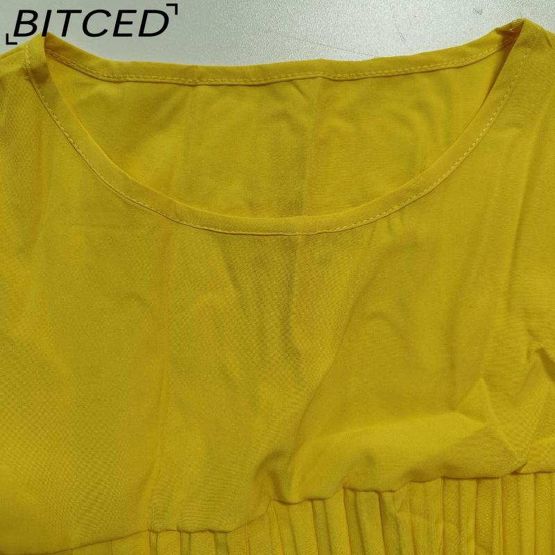 BITCED Herbst Damen Elegantes Mode O-Ausschnitt Ärmelloses Plissee Maxikleid