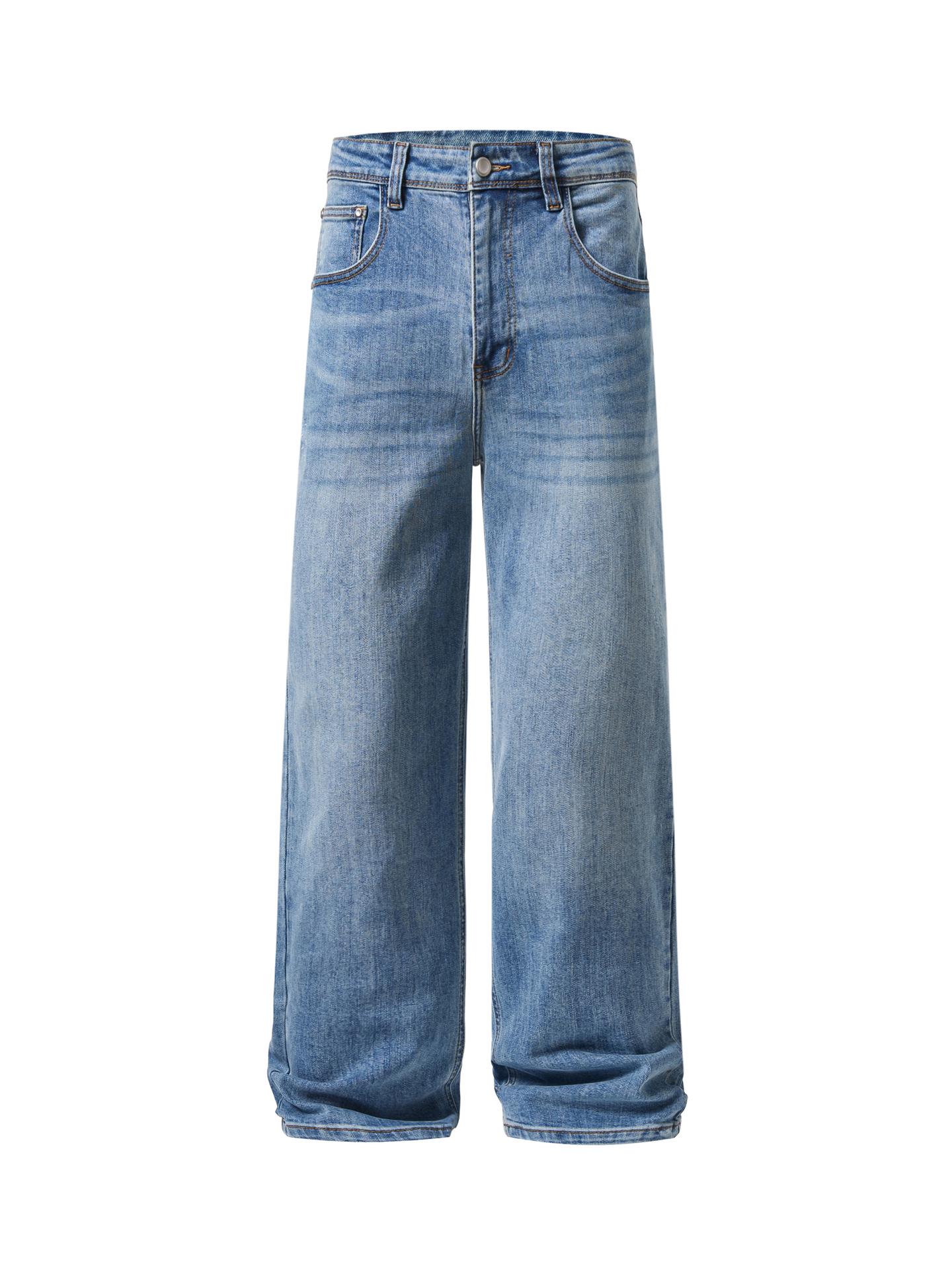

Men s Stretch Straight Leg Loose Fit Wide Leg Jeans in Morning Cloud Blue - Casual and Versatile Pants 32