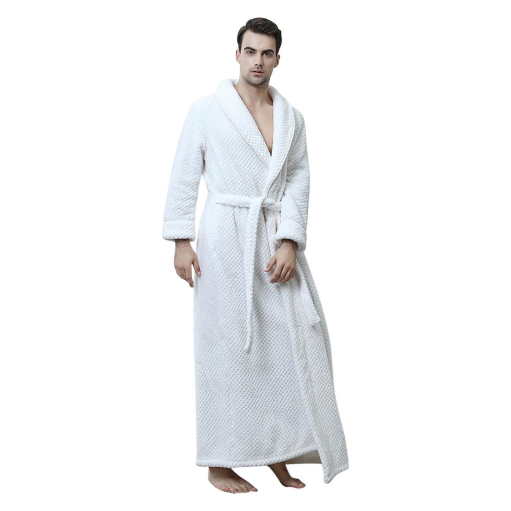 Par Solid Fortykket Fala Fleece Morgenkåpe Morgenkåpe Pyjamas Midjebånd Lomme Dress
