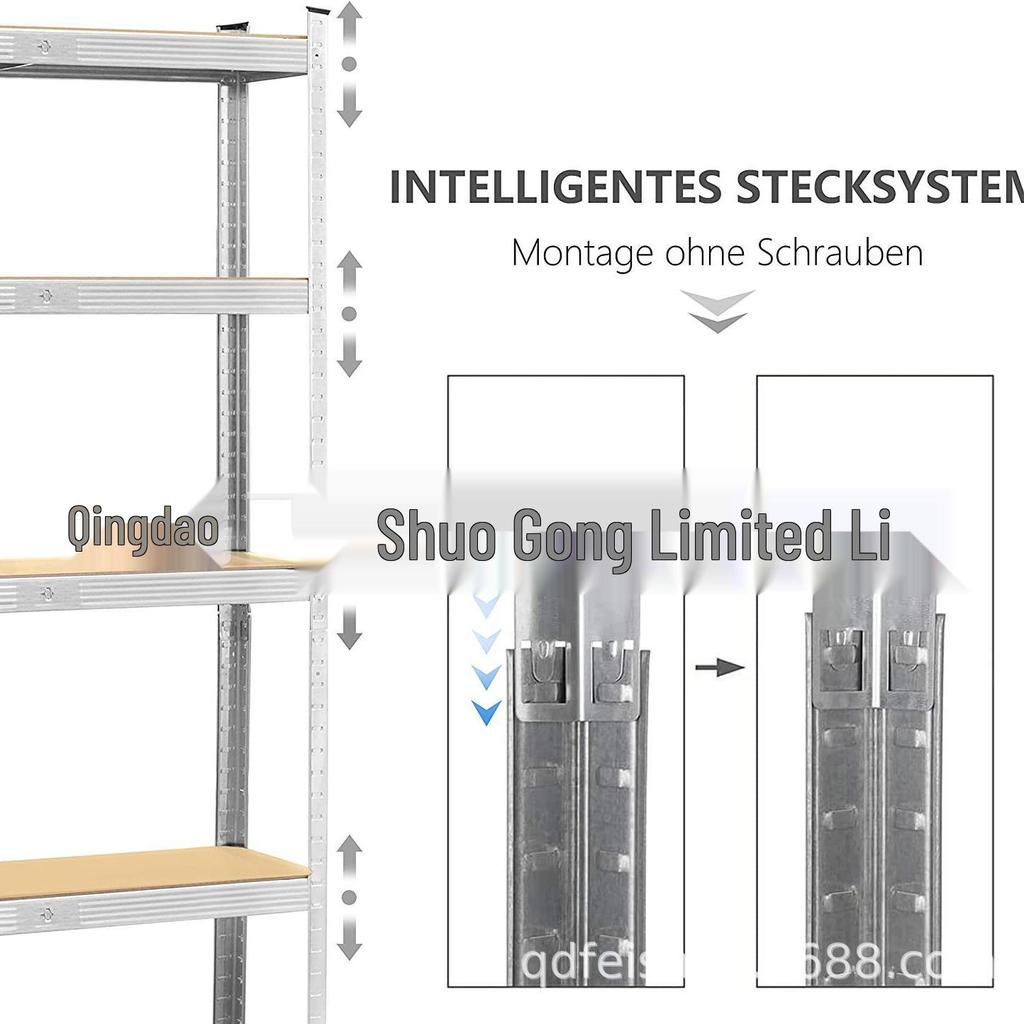 European Galvanized Silver Angle Iron Shelving: Five-Layer Powder-Coated Floor-Standing Storage Rack for Home or Auto Repair.