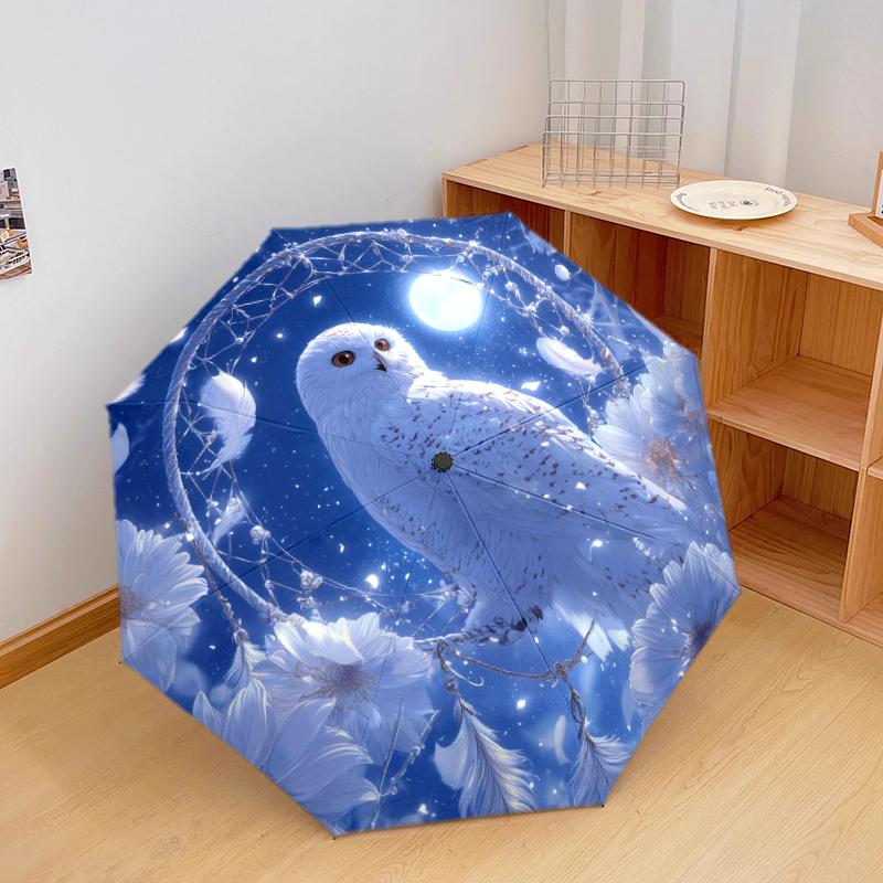 

1 PC Automatic Folding Umbrella - white owl Pattern, Portable & Foldable Design with 8 Ribs, Christmas Birthday Gifts