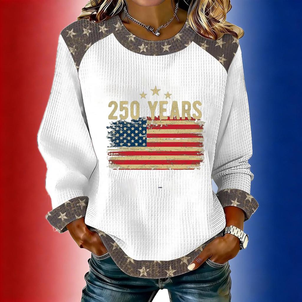 Women's long-sleeved fashionable casual everyday Independence Day printed top