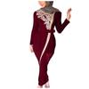 Women's Solid Color Long Sleeve Satin Soft Embroidered Waist And  Dress