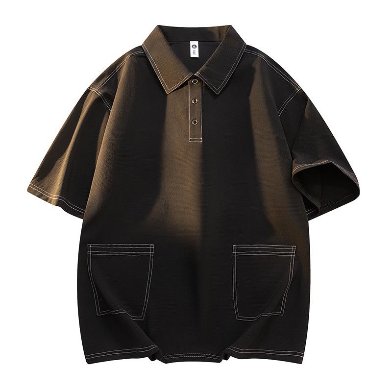 

Рубашка-поло мужская с лацканом летняя с коротким рукавом мужская повседневная футболка мужская деловая повседневная рубашка-поло мужская M чёрный