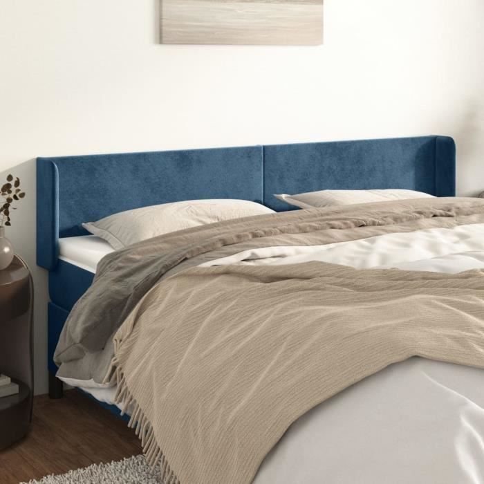VidaXL Tête de lit avec oreilles Bleu foncé 203x16x78-88 cm Velours3118558