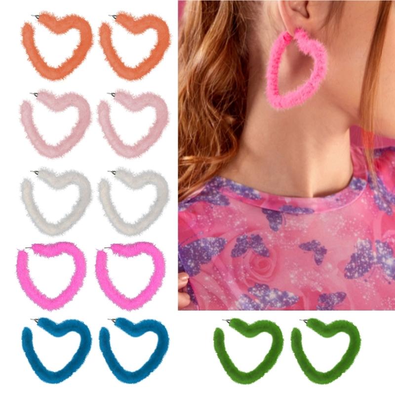 Plush Heart Hoop Earrings Exaggerated Dangle Earrings Fashion Piercing Earrings Punk Ear Stud Simple Jewelry Gift