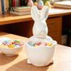 3D Printed Rabbit Bowl Easter Bunny Candy Bowl, Cute Holding Figurine, DIY Paintable White Desk Blank Decor for Living Room Office, Versatile Trinket