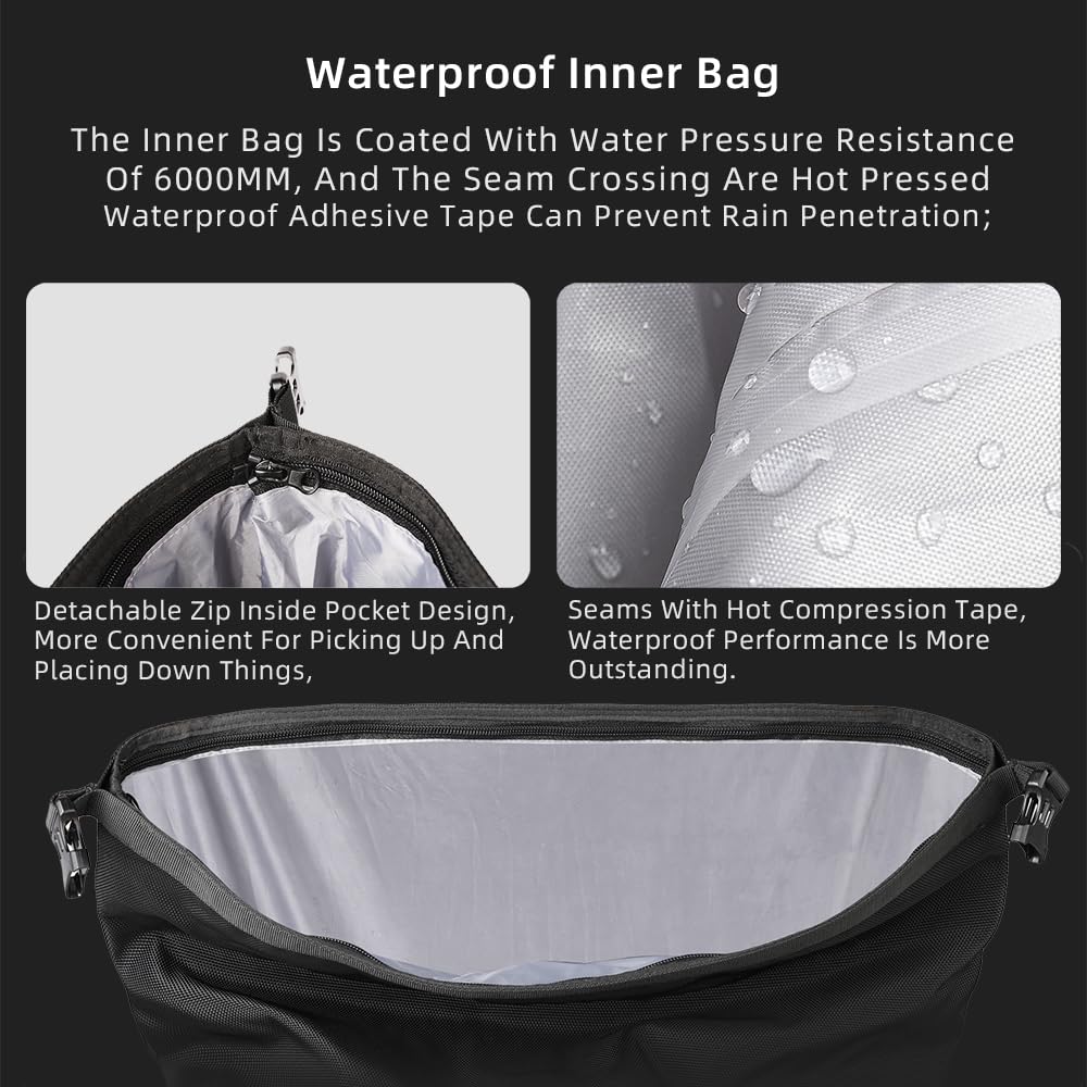Rhinowalk Motorcycle Waterproof Motorcycle Side for All Adventures and Motorcycle Rack 1 Saddlebags, Packs, Quick-Release Bags, 25L, Sports, (Black,