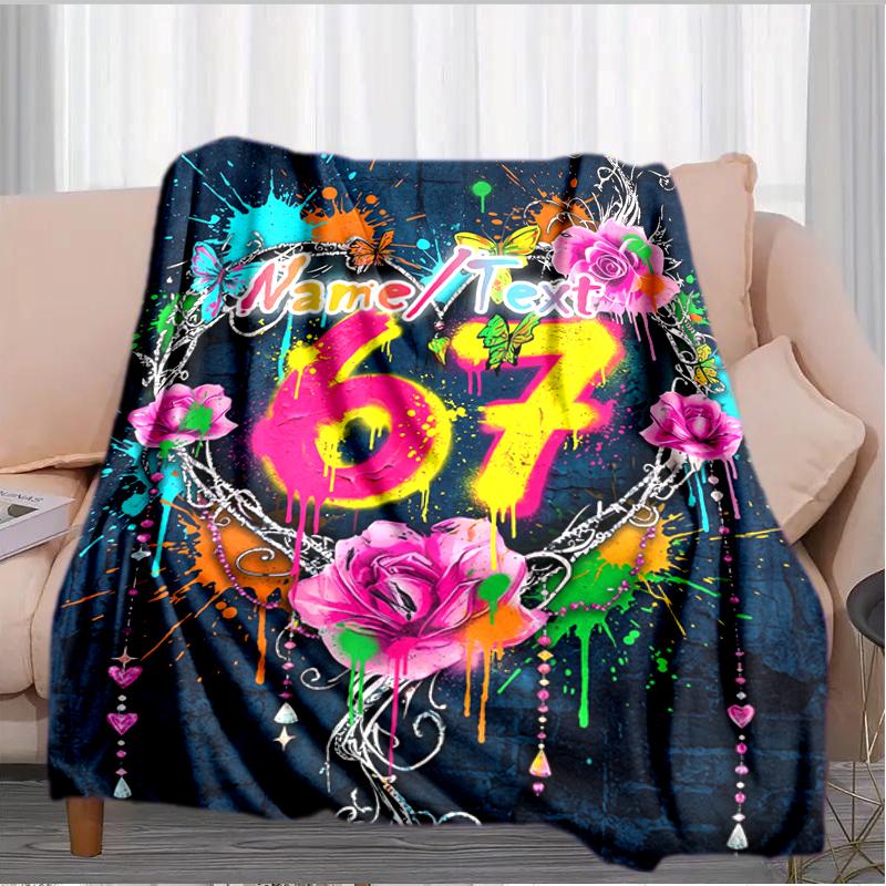 1PC Custom Name Colorful Graffiti Art Flannel Blanket Versatile,all-season Throw Suitable for the Living Room,bedroom,camping,travel,and Gift