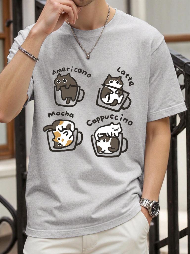 Cat Coffee Art Letter Printing TShirts Womens Cotton Summer Tops Soft Loose ONeck Short Sleeve T Shirts Casual Womans Clothes