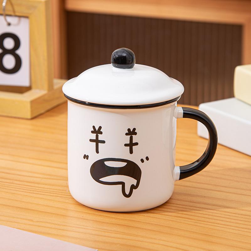 Creative Funny Ceramic Mug with Lid Personalized Water Cup Home Large Capacity Breakfast Cup Office Coffee Cup