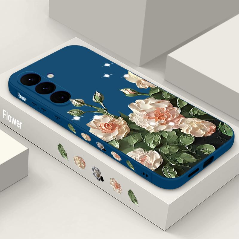 Rose Flower Paintings TPU Case For Samsung Galaxy S24 S25 FE S26 S25 S23 S22 Ultra A17 A56 A16 A55 A25 A15 A36 A54 5G Lanyard Soft Cover