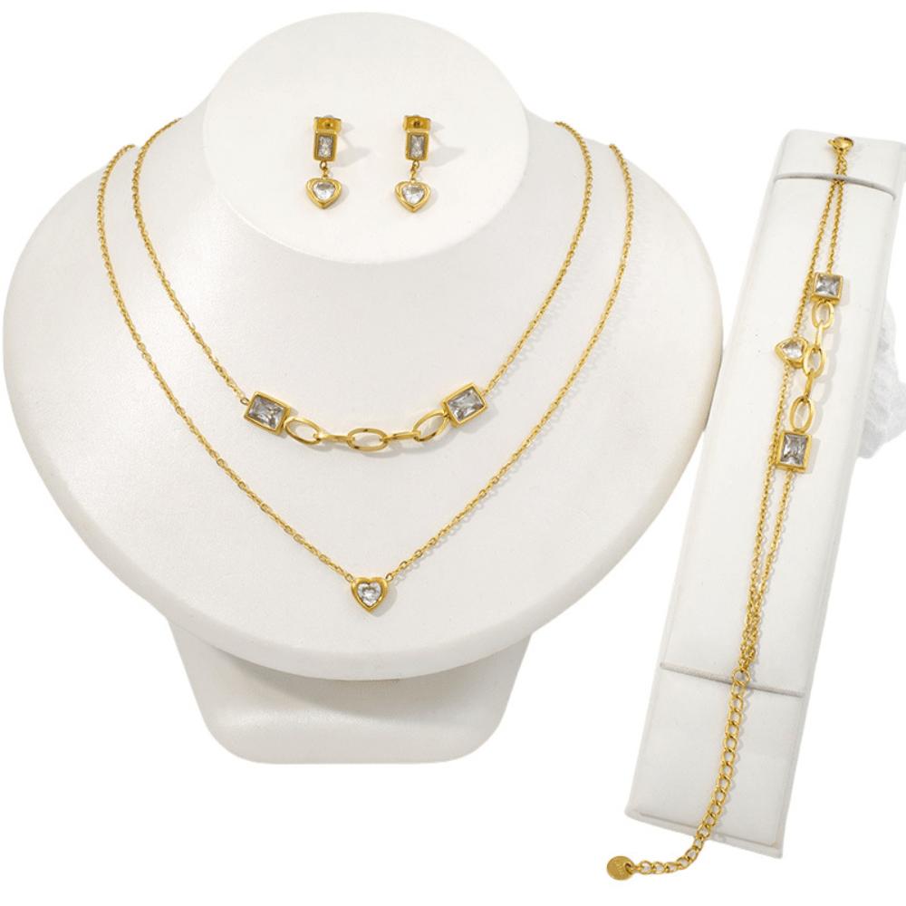 Gold necklace, earrings, bracelet, three-piece set, light luxury, high-end jewelry set, women's simple fashion, European and American style
