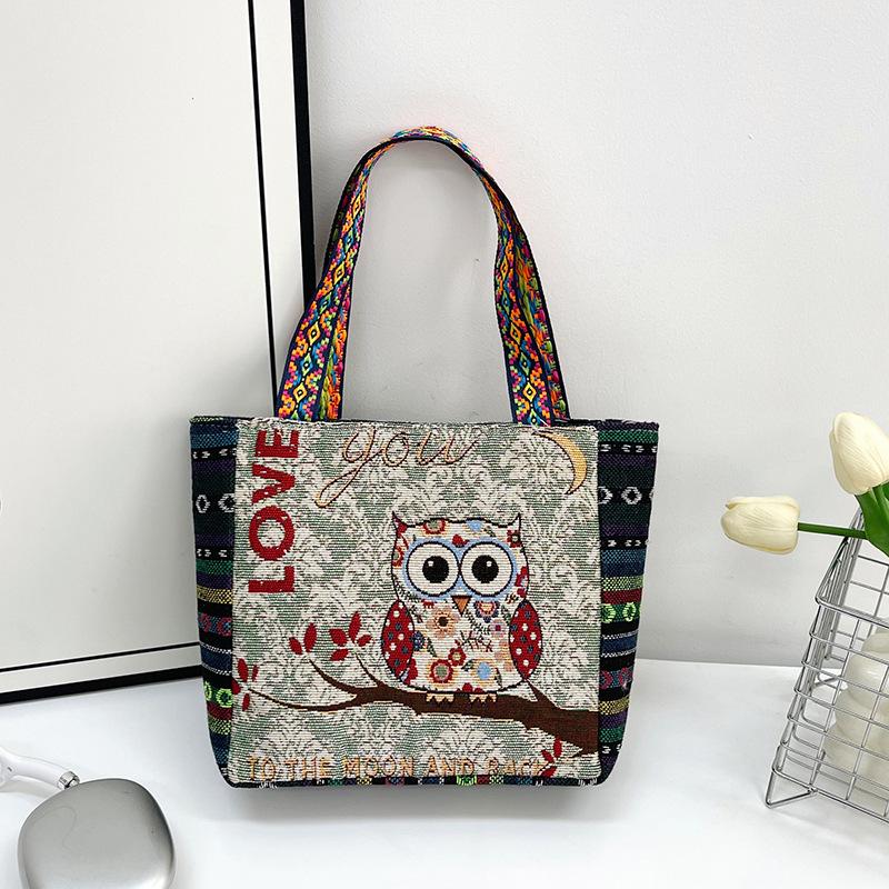 Embroidery hand bag literary retro shoulder bag women's large capacity linen embroidery handbag women