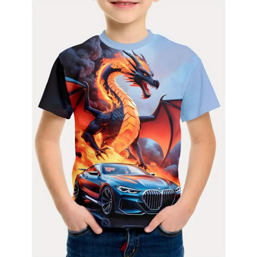 Children's Clothing T-Shirts for Boys Short Sleeve Child T-Shirt Fashion 3D Dragon Graphi Print Casual Girls Summer Clothes Tops