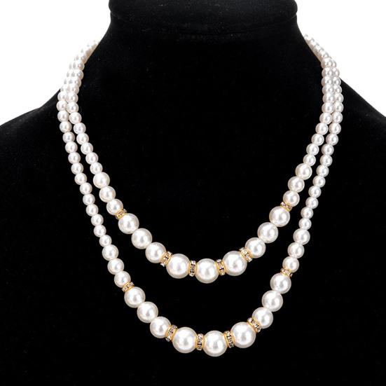 White Faux Pearl Necklace Ladies 2 Strands Beads Choker Elegant Layered Necklace Jewelry for Dating Weddings Parties