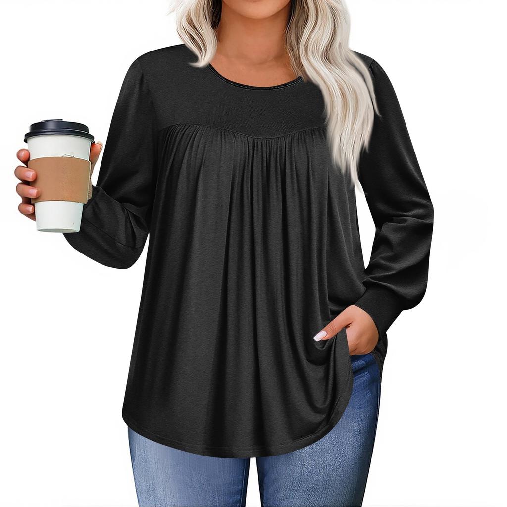 Dámské topy plus size košile s dlouhým rukávem kulatý výstřih splývavá tunika ležérní volná halenka L-5X