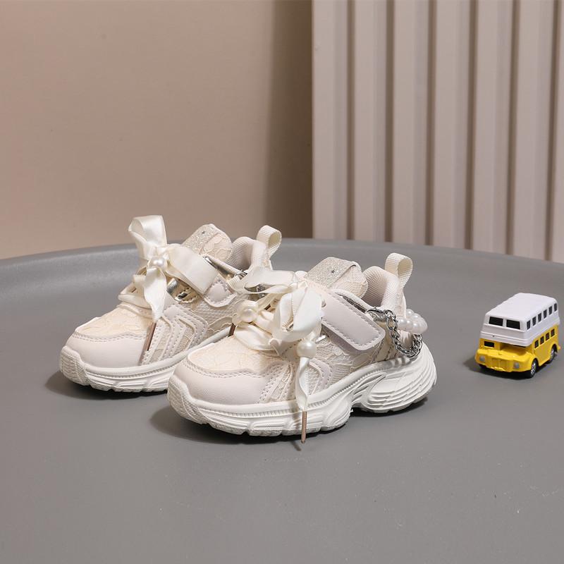 

Children s Shoes New Toddler Girls Sport Shoes Pearl Soft Sole Breathable Outdoor Tennis Fashion Kids Sneakers EU21-30 21(insole 13.5 cm) бежевий
