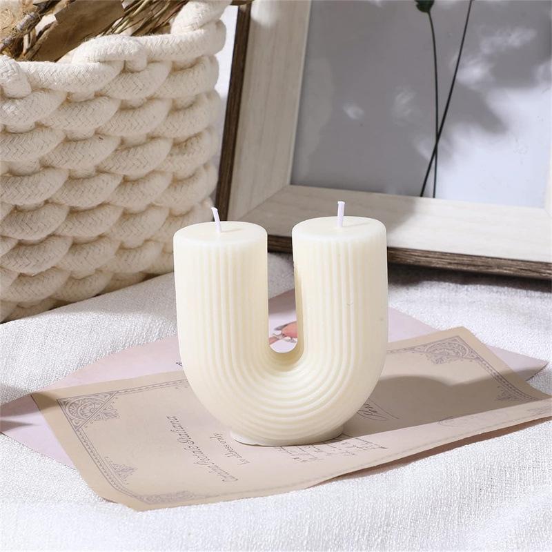 U-Shaped Geometric Striped Scented Candle for Modern Birthday and Home Decor Scene Layout