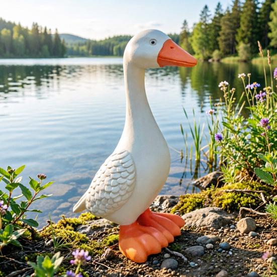 Goose Statue 6"/12" Realistic White Goose Sculpture Resin Decorative Figurine for Outdoor Porch Garden Lawn Yard Home Desk Decor