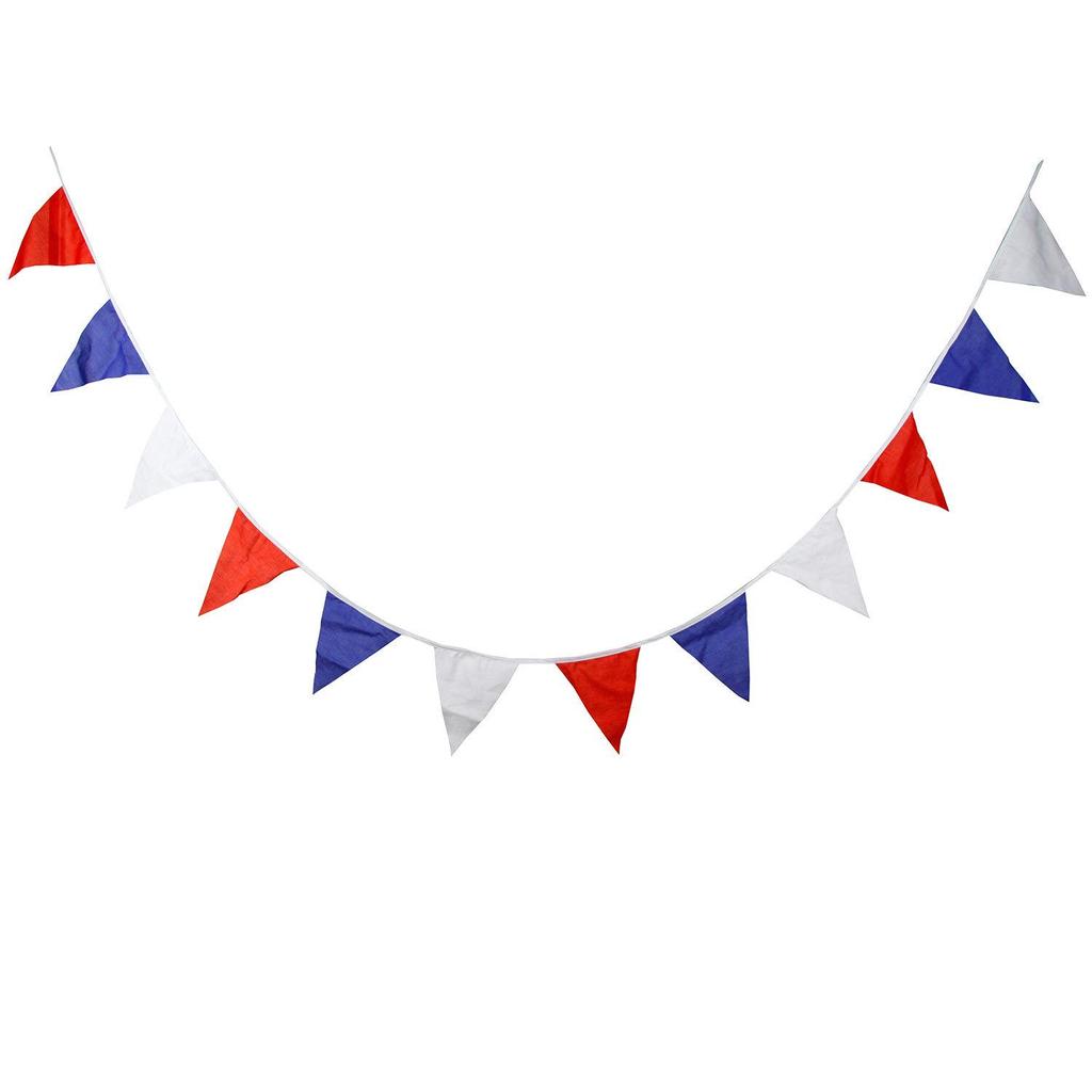 7m 25-Piece Red, White & Blue Cotton Triangle Flags for Children's Birthday Decoration, Photo Backdrops & Western Wedding Decor