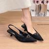 Fashion New Summer 2025 Women's Dress Shoes Patent Leather Slip on Pointed Toe Sandals Buckle Slingbacks Mid Heels Pumps Sandalias Mujer