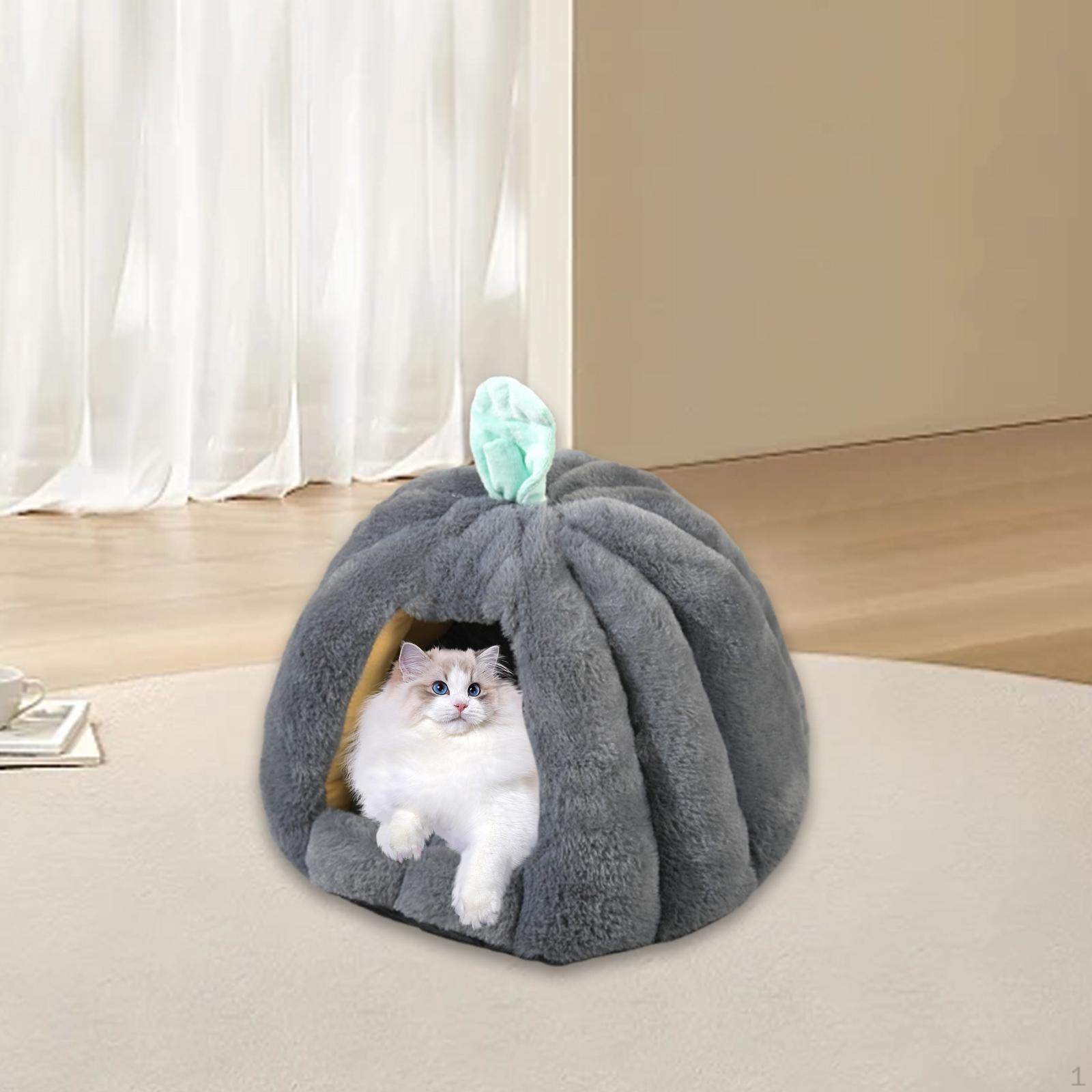 

Cat Bed Kitten Nest Pet House Warm Soft Velvet Cave with Non-Slip Base Suitable for Small Animals in Deep Gray