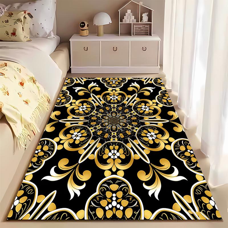 Luxury Black and Gold Floral Mandala Decorative Carpet for Living Room Suitable for Use As an Anti-slip for Living Room Bedroom Sofas
