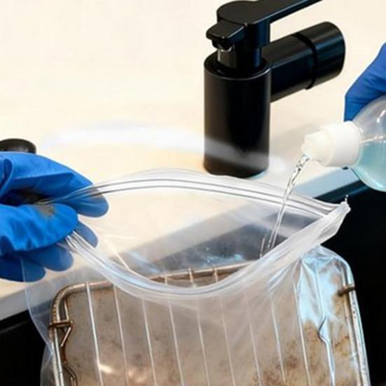 Oven Rack Cleaning Bags Transparent PE Reusable Leak-Proof Hands-Free Deep Cleaning Oven Racks Grease Remover Bag
