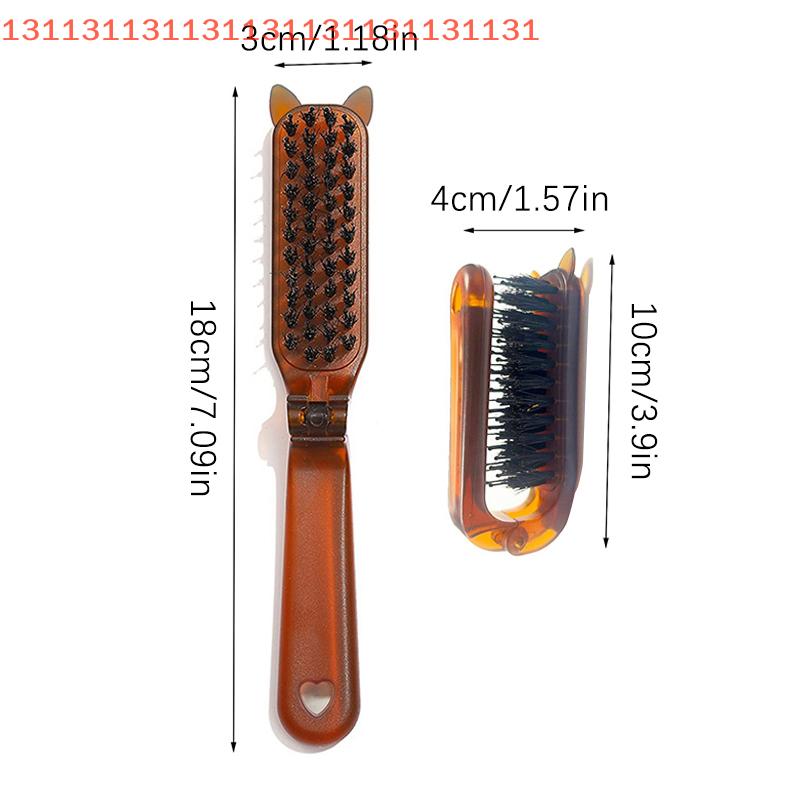 Portable Cat Ear Boar Bristle Hair Brush Amber Foldable Collapsible Travel Massage Styling Tool for Women Salon Gift