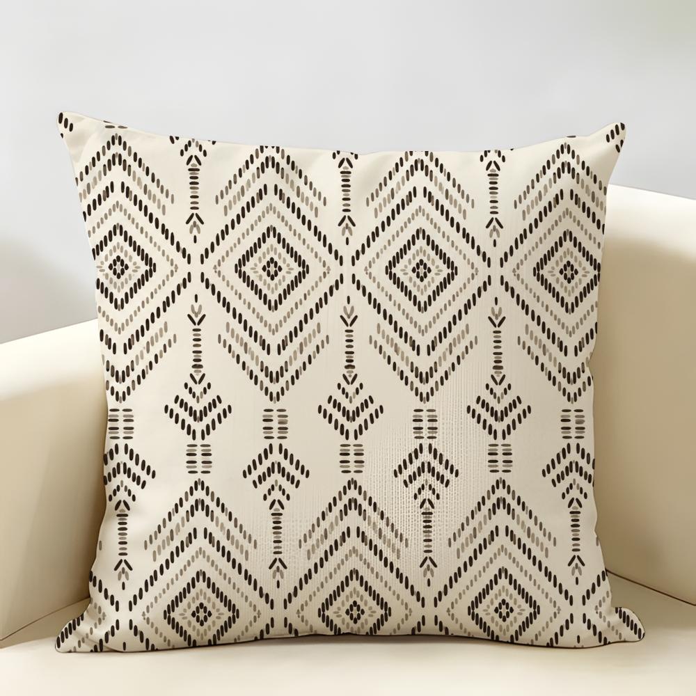 Boho Tribal Diamond Cushion Cover Durable Hypoallergenic Organic Linen Short Pillow Cover Washable