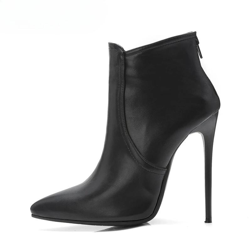 Fashion Black Women's Ankle Boots Autumn Winter Fashion Pointed Toe Ladies Shoes Heeled Sexy Nightclub Short Boot Grey Large Size 45