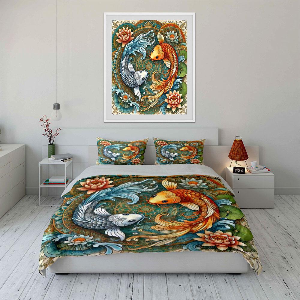"Fish Art Set Decorative Use" Soft Skin-Friendly Bedding Set Includes 1 Duvet Cover And 2 Pillowcase, Gift