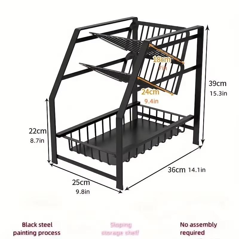 

1 шт. Многоцелевой органайзер для кухонной мойки, двухслойная отдельно стоящая металлическая стойка для хранения специй и предметов первой необходимости Black-1