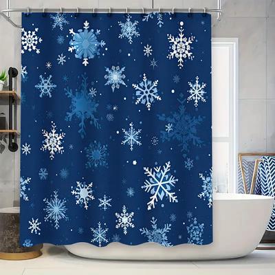 GAEChristmas Duschvorhang, Schneeflocken-Design, Wasserdichtes Gewebe, Blauer Dekorativer Badezimmer-Einsatz für Badewanne, Perfekte Geschenkidee