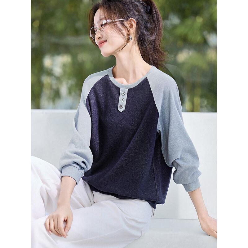 Mo Han Yi Mei Color-block Raglan Sleeve Pullover Sweatshirt M