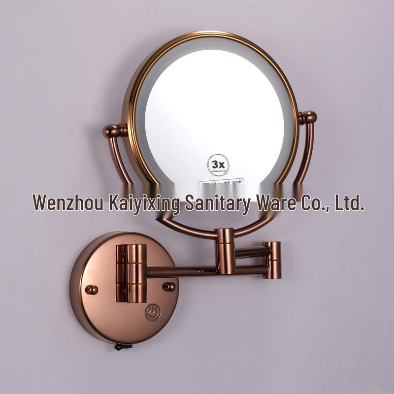 Wall-Mounted LED Touch Makeup Mirror with Recessed Wiring, Telescopic Fold, for Hotel Bathrooms