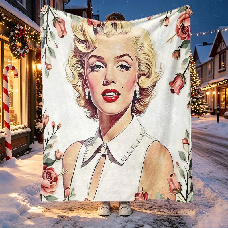 Marilyn Monroe Pattern Blanket for Home Decoration, Bed, Sofa, Car Travel, Camping, Suitable for All Seasons, Birthday Christmas Gift