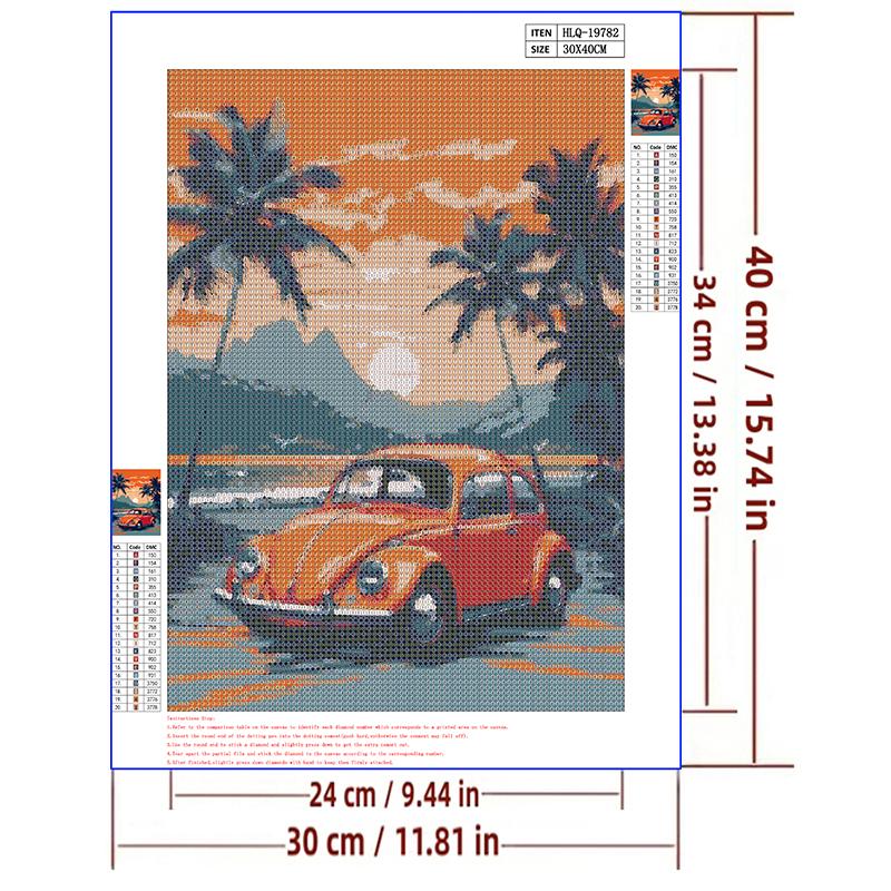 5d DIY Diamond Painting Cross Stitch Car Coconut Tree Scenery Diamond Embroidery Mosaic Full Round Drill Home Decor