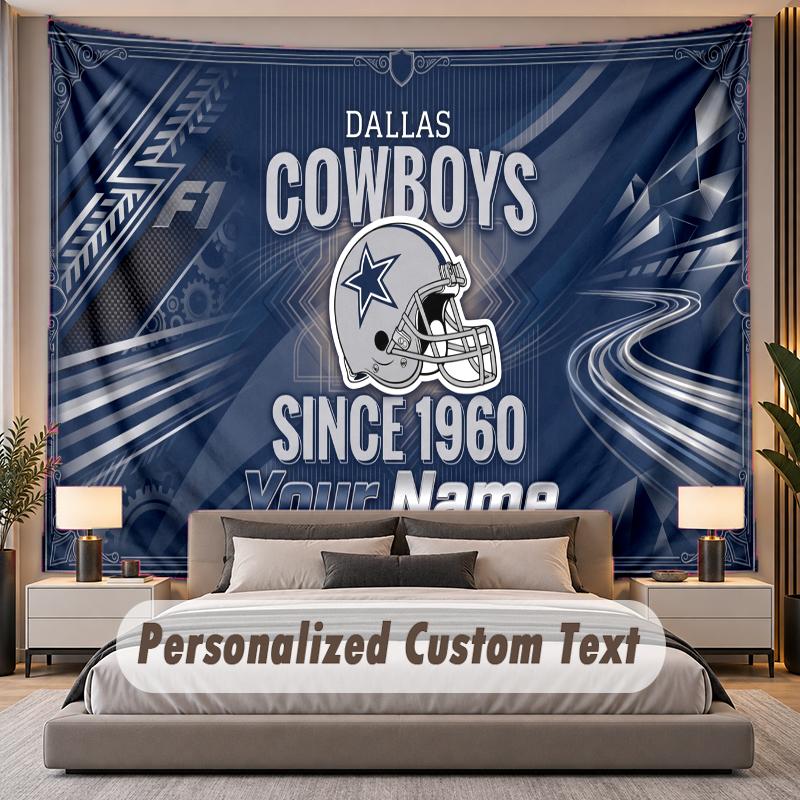 Custom Name Text Tapestry Dallas Cowboys Personalized Polyester Wall Tapestry For Bedroom And Room