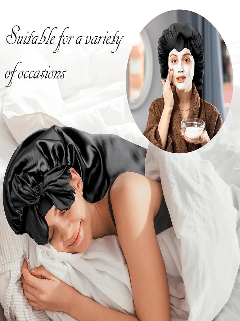 1/3pz Lunga Cuffia da Notte in Raso a Tesa Larga Morbido Cappuccio di Seta Avvolgimento per Capelli Cappuccio da Notte con Elastico Morbido Cappello per Acconciatura Avvolgimento per Capelli