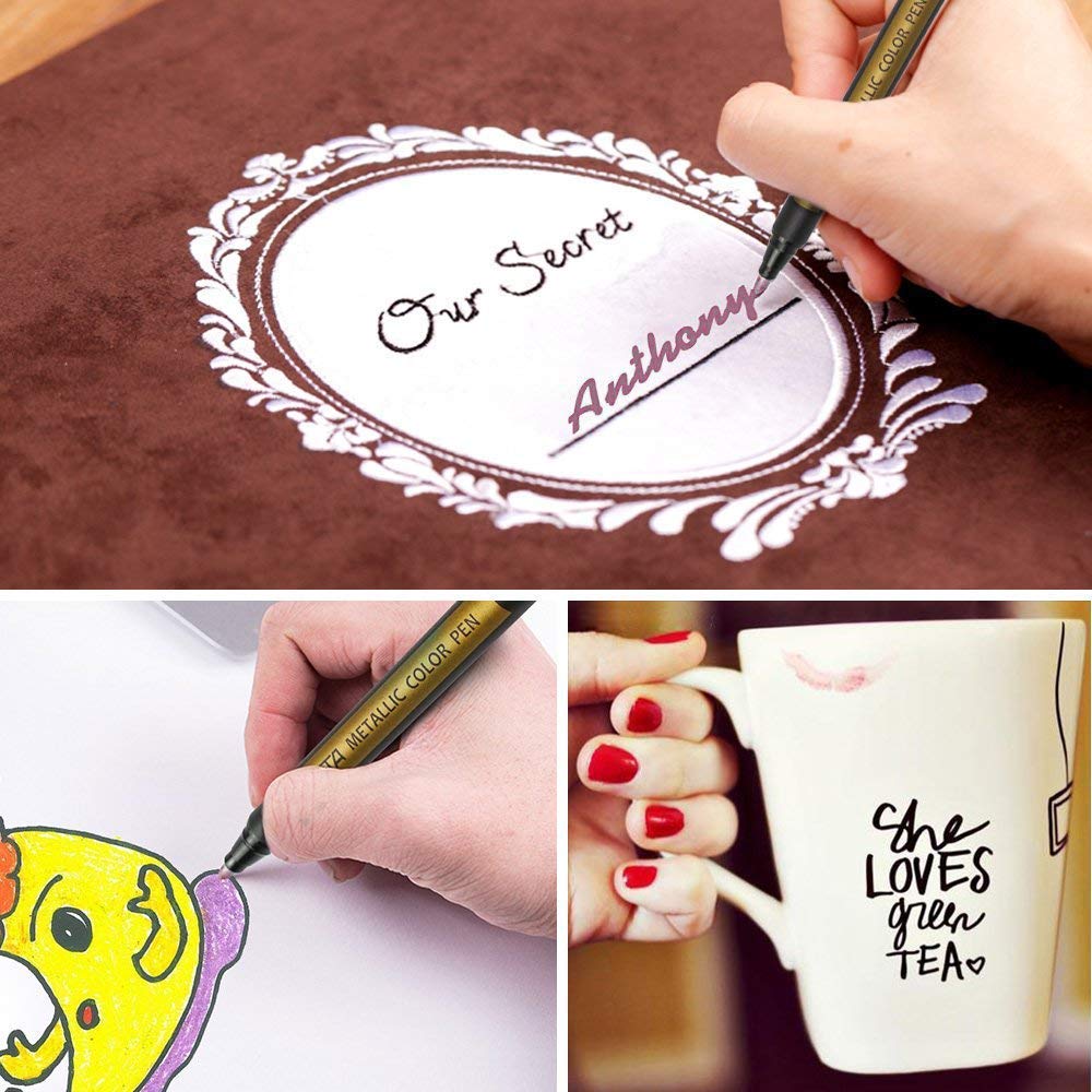 AKARUED Metallic Marker Perfect for DIY Surprise Writing Coloring Sign Diary Gift New and Perfect for Pens, Water-Based, 10-Color Set, Boxes,