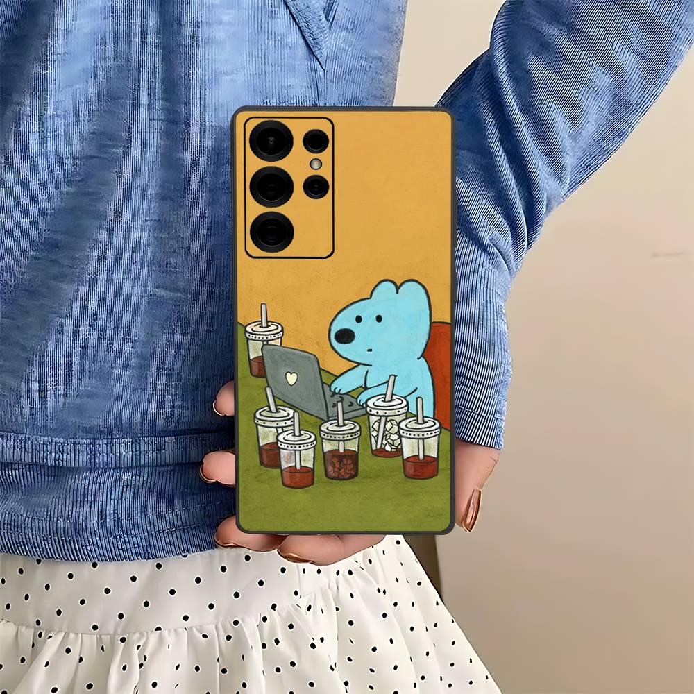 

Cartoon Blue Brown Dog Pink Border Phone Case For Samsung S 24 fe 25 Ultra plus 20 lite 21 30 22 23 24 22 Ultra 5G Fundas Samsung S20 fe
