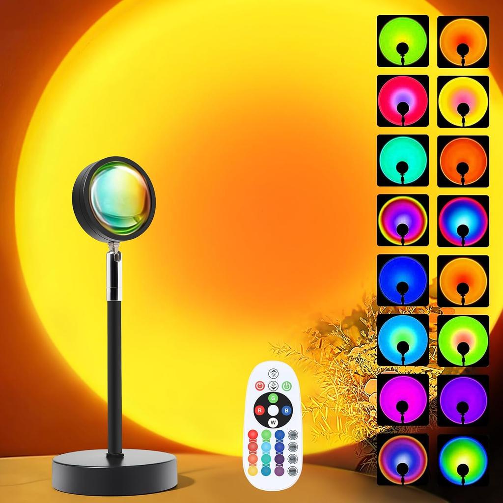 Sunset lamp projector, rainbow projection LED strip with remote control, 16-color color-changing LED night light (1 piece)