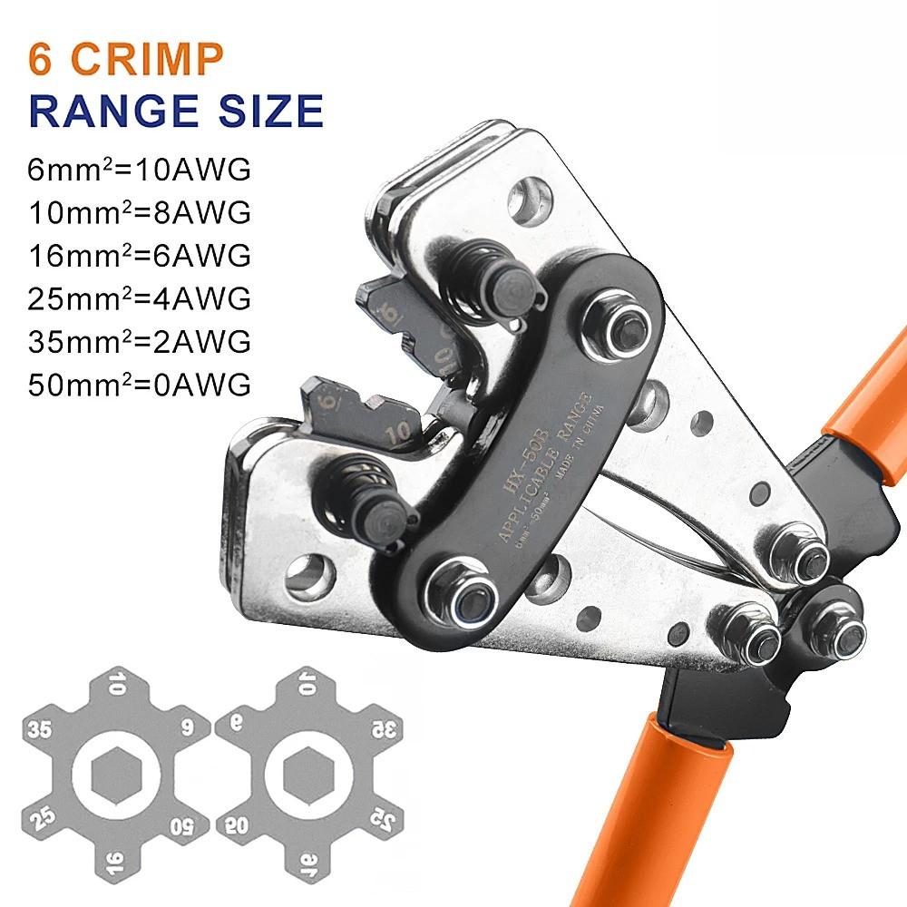 Cable Crimping Pliers 6-50mm²/AWG 10-1/0 Tube Terminal Crimper Hex Crimp Tool Battery Cable Lug Cable Hand Tools
