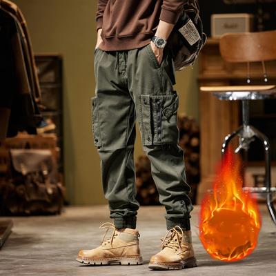 Pantalones Cargo de invierno para hombre, multibolsillos, forro polar con cordón, monos gruesos y cálidos, pantalones térmicos de algodón informales para correr, novedad de 2024