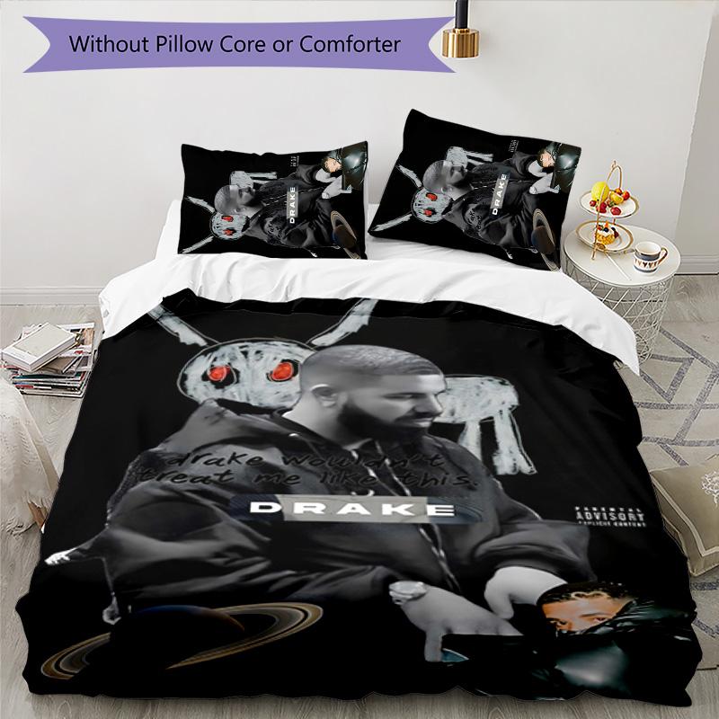 Drake 3pcs Bedding Set Duvet Cover Closure Includes 1 Duvet Cover & 2 Pillowcases for All Seasons Bedroom Home Dorm Decor