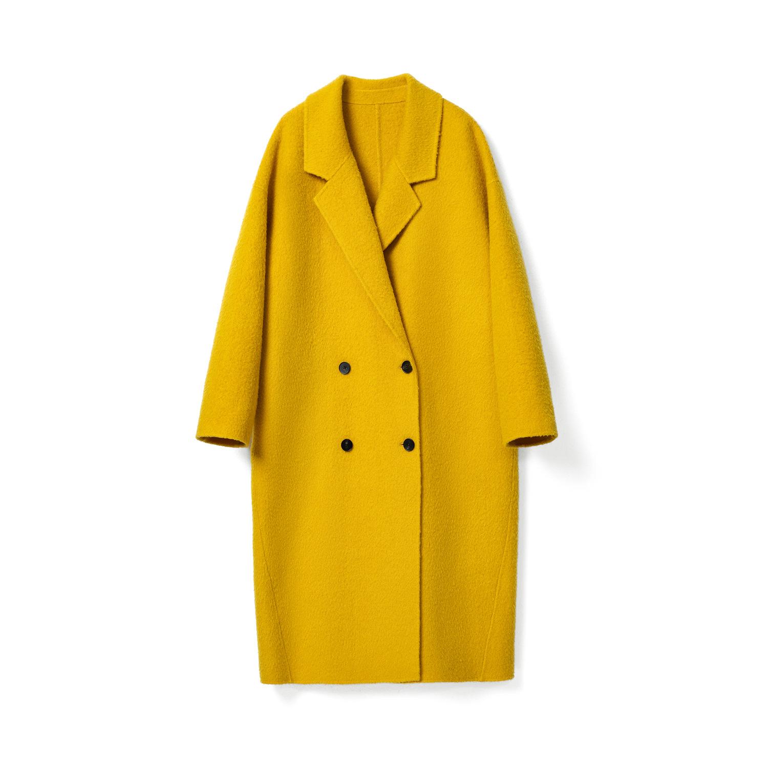 

Премиальное двустороннее пальто Ni осенне-зимнее толстое классическое ретро двубортное средней длины двустороннее шерстяное пальто L жёлтый